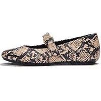 Fitflop Womens Snake Print Buckle Strap Low Heel Mary Jane Shoes - Beige