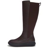 Fitflop Womens Knee High Side Zip Low Heel Boots - Brown
