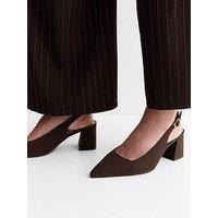 New Look Wide Fit Faux Suede Block Heel Slingback Pumps - Brown