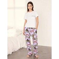 Chelsea Peers Organic Cotton Starry Leopard Print Long Pyjama Set - Lilac