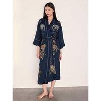 Chelsea Peers Satin Moonlight Safari Print Kimono Dressing Gown - Navy