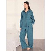 Chelsea Peers Organic Cotton Gingham Check Long Pyjama Set - Teal