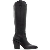 Aldo Nevada Leather Knee-High Pointed Toe Block Heel Boots - Black