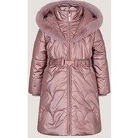 Monsoon Girls Long Line Metallic Bronze Quilted Coat - Pink