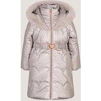 Monsoon Girls Long Line Metallic Champagne Quilted Coat - Cream