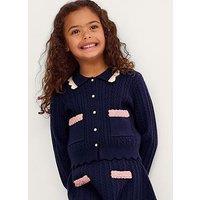 Monsoon Girls Encrusted Cable Knit Co-Ord Cardigan - Navy