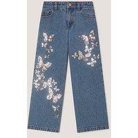 Monsoon Girls Butterfly Sequin Denim Jeans - Blue