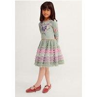 Monsoon Girls Butterfly Sequin Ruffle Dress - Green