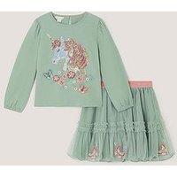 Monsoon Girls Unicorn Sequin Top & Skirt Set - Green
