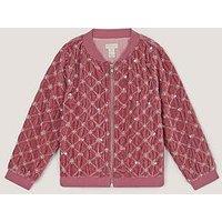 Monsoon Girls Gracie Velour Sequin Embroidered Bomber Jacket - Pink