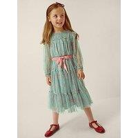 Monsoon Girls Ditsy Print Belted Dress - Green