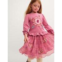 Monsoon Girls Long Sleeve Flower Tshirt & Disco Skirt Set - Pink