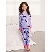 Chelsea Peers Unisex Kids Halloween Cat Print Long Pyjama Set - Light Purple