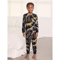 Chelsea Peers Unisex Kids Starry Leopard Print Long Pyjama Set - Navy