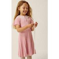 Monsoon Girls Maude Knitted Collar Dress - Pale Pink