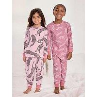 Chelsea Peers Unisex Kids 2 Pack Leopard Stripe Print Long Pyjama Set - Pink