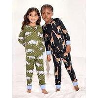 Chelsea Peers Unisex Kids 2 Pack Giraffe/Checkerboard Bison Print Long Pyjama Set