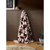 Fusion Cow Print Faux Fur Bedspread In Natural