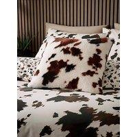 Fusion Cow Print Faux Fur Filled Cushion In Natural