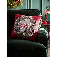 Laurence Llewelyn-Bowen Festive Robin Filled Cushion In Red
