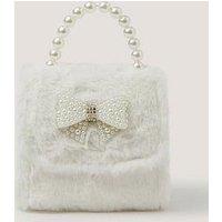 Monsoon Girls Fluffy Pearl Bow Bag - Light Cream