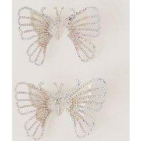 Monsoon Girls 2 Pack Rhinestone Spring Butterfly Clips - Silver