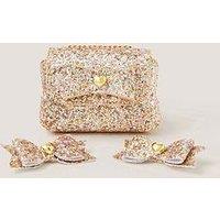 Monsoon Girls' Glitter Bow Mini Crossbody Bag And 2 Hair Clips Set - Gold
