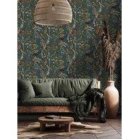Holden Decor Peacock Woods Aqua Wallpaper