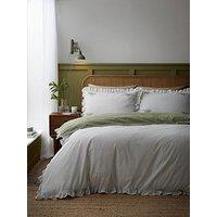 Appletree Frilled Embroidered Bow Stripe Duvet Cover Set In Green