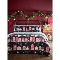 Fusion Christmas Houses Duvet Cover Set In Navy