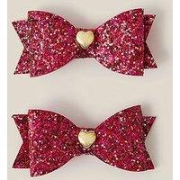 Monsoon Girls 2 Pack Glitter Bow Clips - Cherry