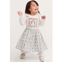 Monsoon Girls Mon Cheri Floral Print Broderie Collar Pinny Dress - Blue