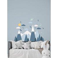 Walplus Blue Mountains Under Glowing Sky Wall Sticker Set With Stars And Clouds For Kids Room Decor