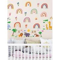 Walplus Safari Animals And Cute Rainbows Wall Sticker Set For Nursery Kids Bedroom Decor