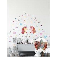 Walplus Watercolour Unicorns With Glitter Stars Wall Stickers For Girls Bedroom Nursery Decor