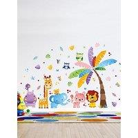 Walplus Colourful Jungle With Happy Animals Wall Stickers For Kids Nursery Bedroom Decor