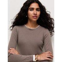 New Look Cotton Rich Double Layer Long Sleeve Top - Brown