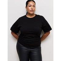 New Look Curves Ruched Side Corset Waist T-Shirt - Black