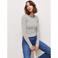New Look Womens Striped Ringer Crew Close Fit T-Shirt - Brown