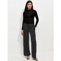 New Look Polka Dot Satin Wide Leg Trousers - Black