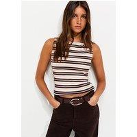 New Look Cream Cotton Rich Striped Slash Neck Vest
