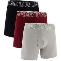 Under Armour Mens Performance Cotton Boxers - Solid 6-Inch 3-Pack - Black/Grey/Dark-Red