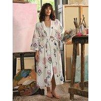 Chelsea Peers Chelsea Peers & Cotton Bohemian Leopard Print Kimono Dressing Gown - Off White