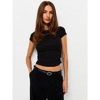 New Look Cotton Rich Ruched Side Baby Tee T-Shirt - Black