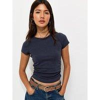 New Look Cotton Rich Ruched Side Baby Tee T-Shirt - Blue