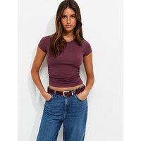 New Look Cotton Rich Ruched Side Baby Tee T-Shirt - Red