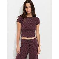 New Look Burgundy Polka Dot Baby Tee Co-Ord T-Shirt - Red