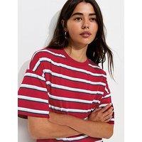 New Look Cotton Striped Oversized Boxy T-Shirt - Red