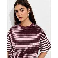 New Look Burgundy Cotton Striped Oversized T-Shirt - Red