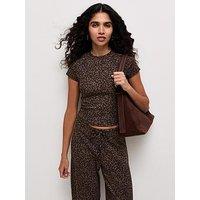 New Look Cotton Rich Animal Print Baby Tee T-Shirt - Brown